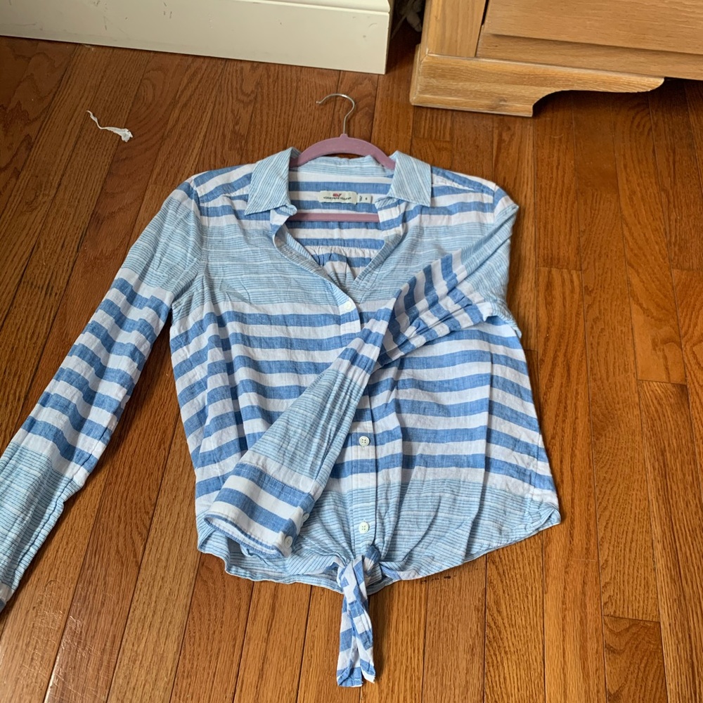 blue stripped button down